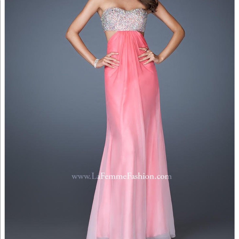 Le Femme chiffon embellished prom dress size 2